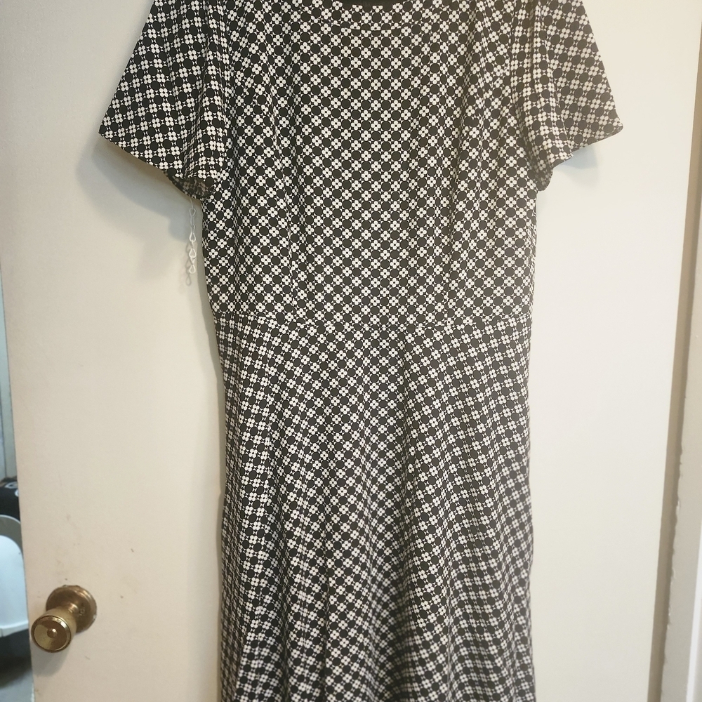 Talbots Black and White Patterned Midi Dress